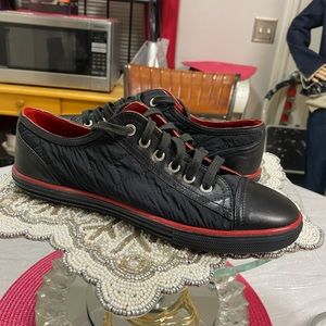 NWOT Chanel nylon/leather trim low top sneakers,